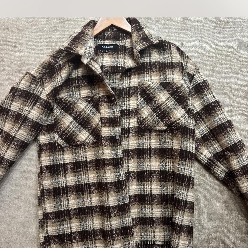 PacSun Brown and Cream Plaid Jacket